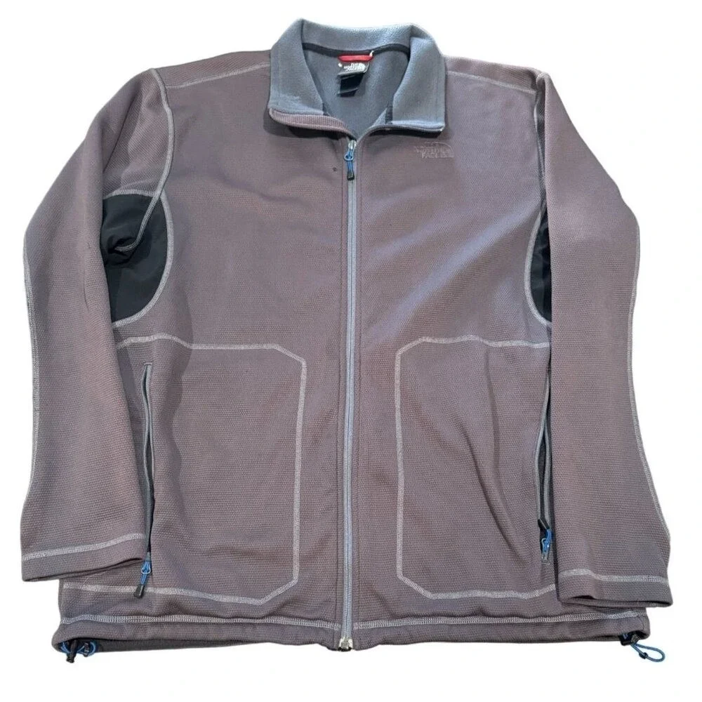 The‎ North Face Mens XL Full Zip Fleece Jacket Charcoal Grey Textured Mid Layer